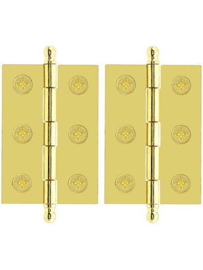 Pair of Loose Pin Plated Steel Cabinet Hinges - 2 inch x 1 3/8 inch in Polished Brass.